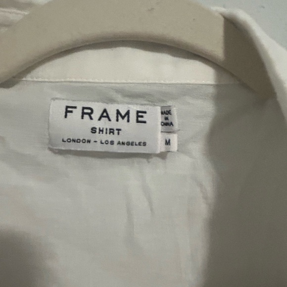 Frame Denim White Boxy Button Down Top with Dress Shirt Collar - Picture 3 of 3